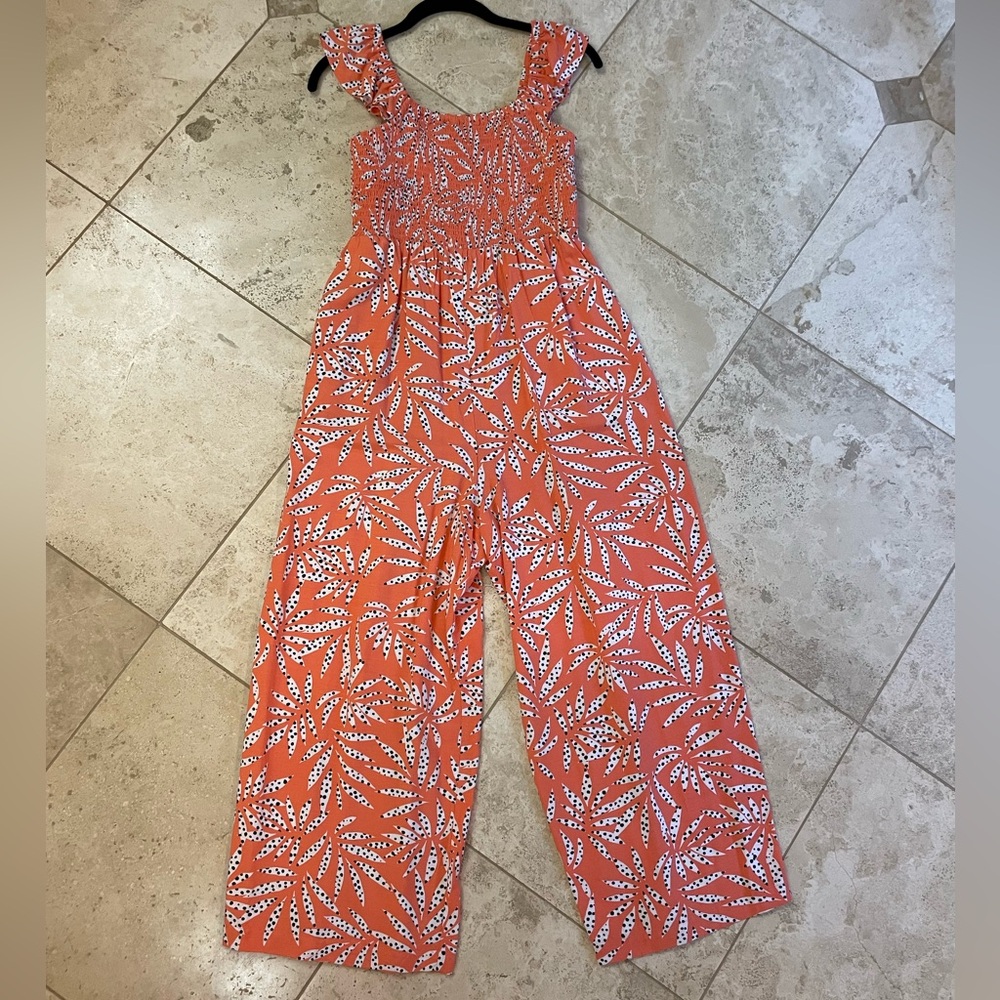 LOFT Coral Printed Wide-Leg Jumpsuit